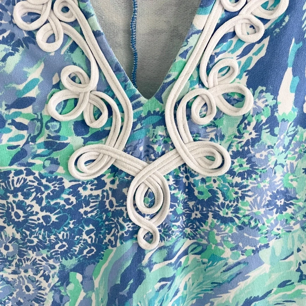 Lilly Pulitzer Vintage Mini Dress Blue Green Daisy Water Print Embroidered Sz XS - Picture 7 of 14
